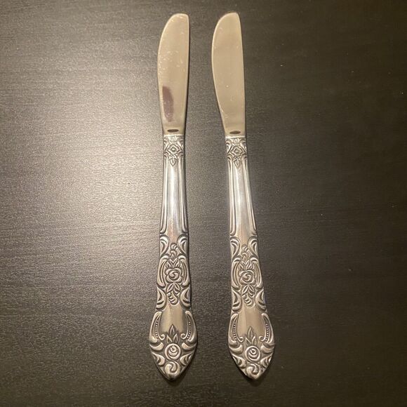 VTG LUSTREWARE Korea Stainless ROSE 7pc Flatware Fork Spoon Knife & Serving Fork - Picture 9 of 16